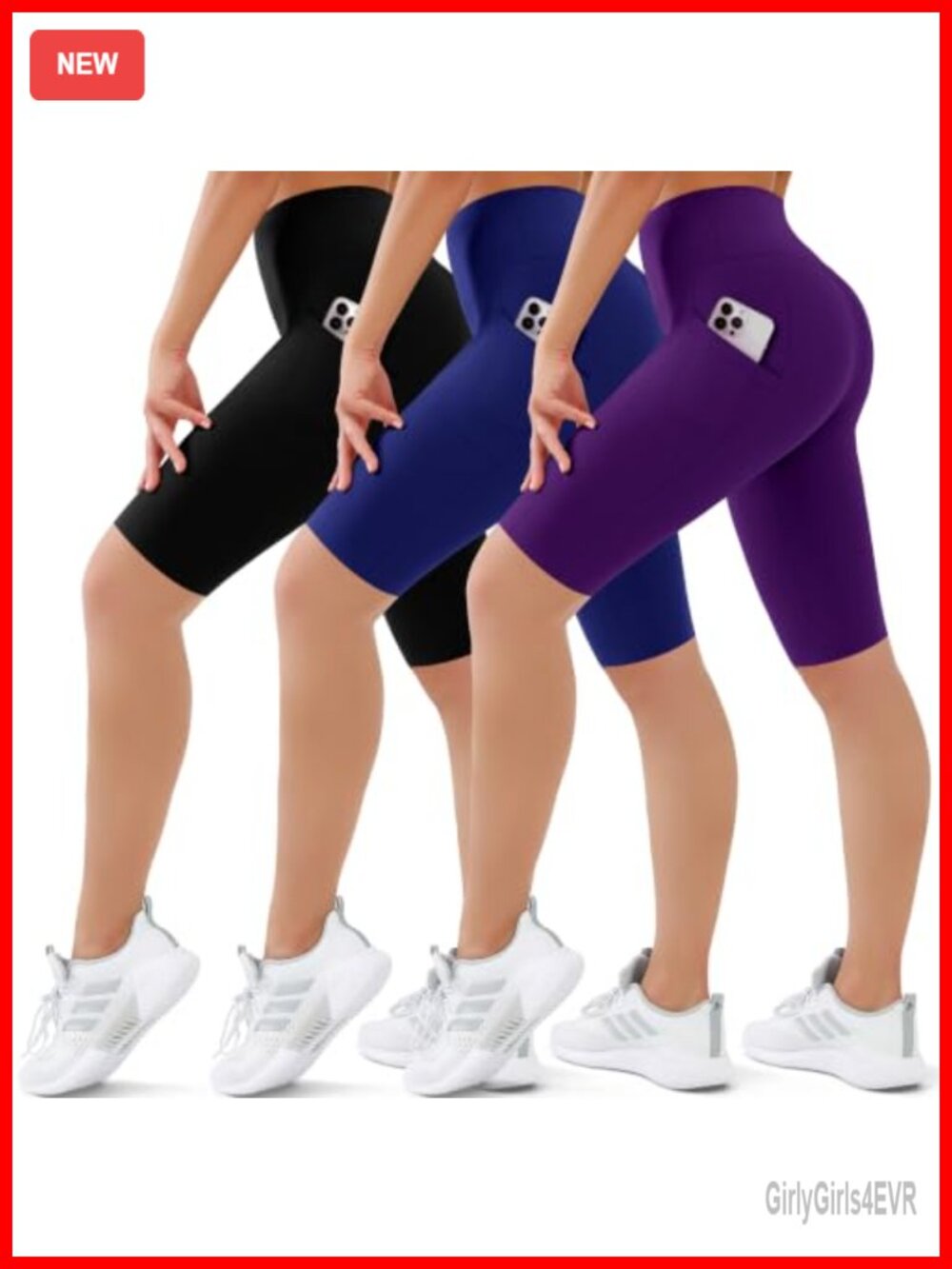 3 Pack Biker Shorts High Rise Tummy Control Yoga Running Shorts with Pockets